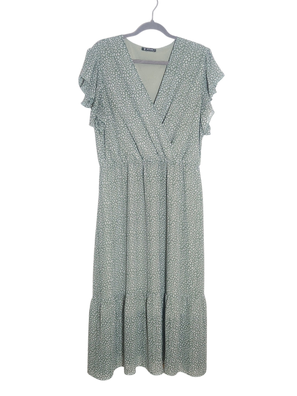 BTFBM Green Floral Print Maxi Dress with Sash Size XL Wedding Guest Dress